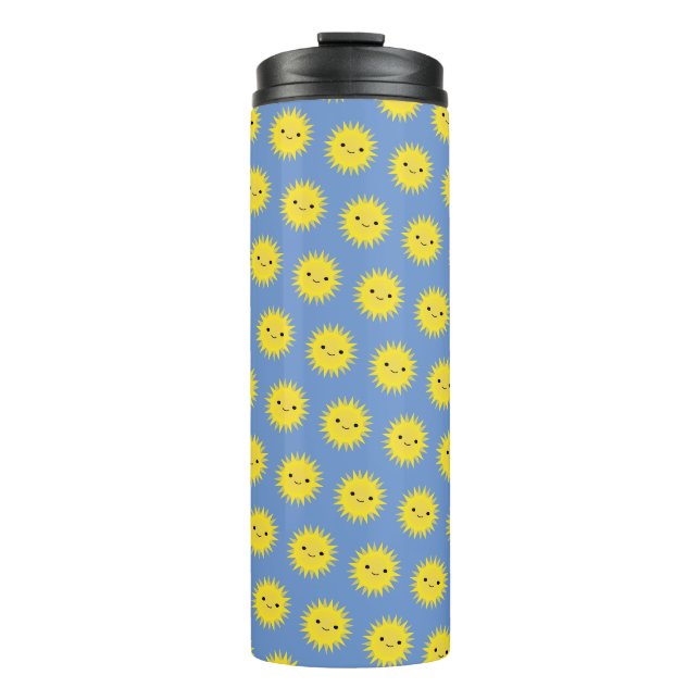 Termo Cute Kawaii Sonriente Patrón de Sol (Anverso)