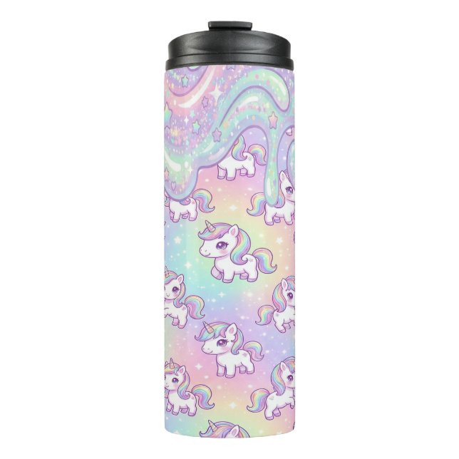 Termo Cute Kawaii Unicornio Arcoíris Pastel Mágico (Anverso)