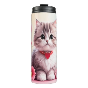 Termo Cute kitten hearts flowers
