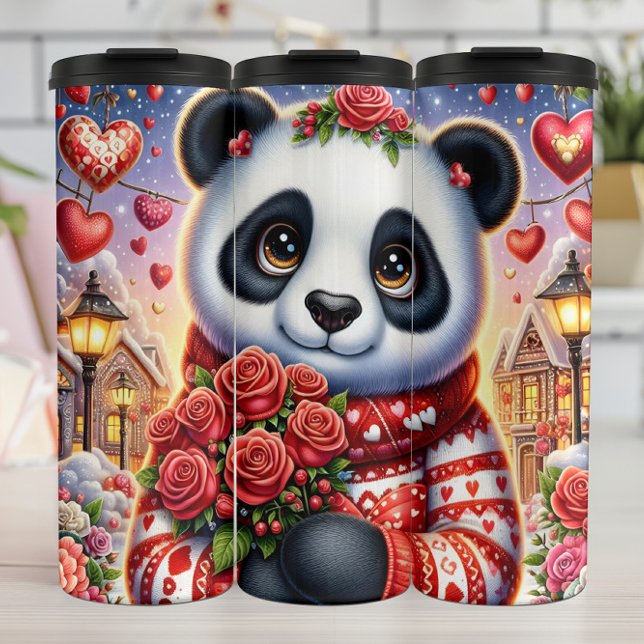 Termo Cute Panda Winter Rose Bouquet Wrap (Subido por el creador)