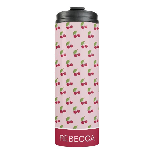 Termo Cute patrón de cereza rosa personalizado (Anverso)