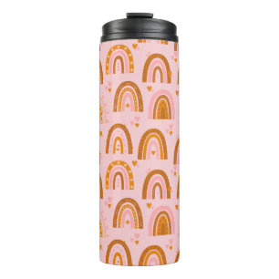 Termo Cute patrón de corazón arcoiris de Boho en Naranja