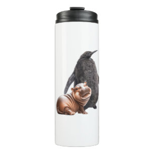 Termo Cute Pesto El Pingüino Y Moo Deng Baby Hippo Tan