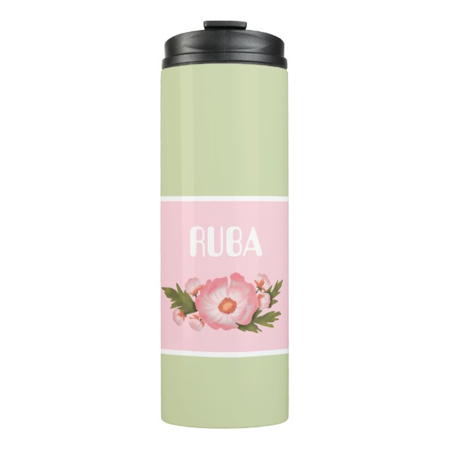 Termo Cute pink and baby green floral Thermal Tumbler (Anverso)
