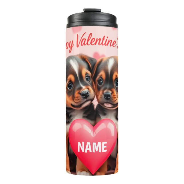 Termo Cute puppies Happy Valentine's day personalized (Anverso)
