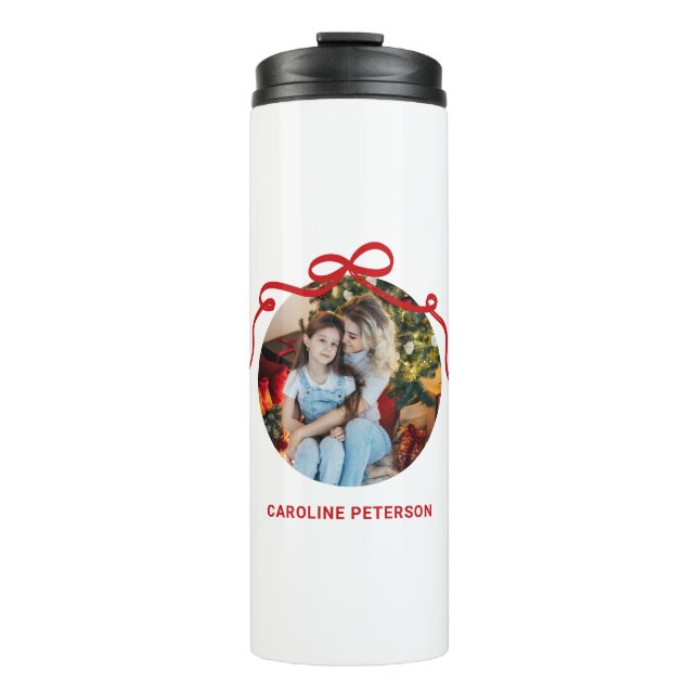 Termo Cute Red Coquette Bow Ribbon Custom Photo Gift (Anverso)