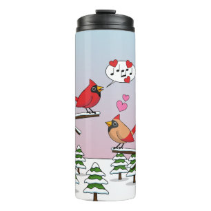 Termo Cute Red Northern Cardinals aman el paisaje invern