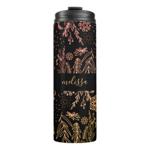 Termo Cute Rosa Dorado Floral firma