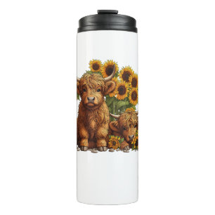 Termo Cute Scotland Highland Cow Sunflower Día de la Mad