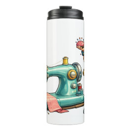 Termo Cute Sewing Girl Cartoon with Vintage Machine