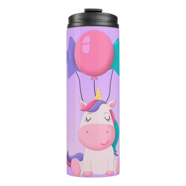 Termo Cute Sitting Unicorn and Balloons Lilac (Anverso)