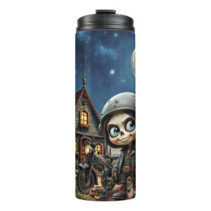 Termo Cute Skull Biker Paseo bajo la luz de la luna po