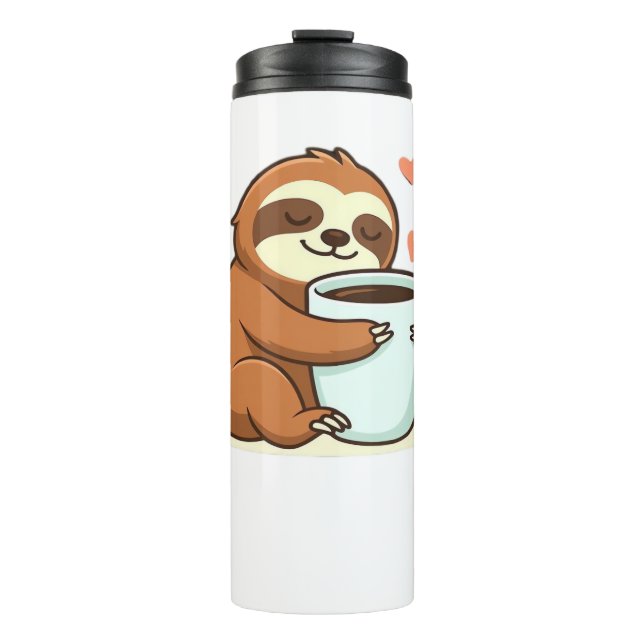 Termo Cute Sloth Hugging Big Coffee Cup Premium T-Shirt (Anverso)