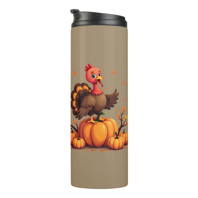 Termo Cute Thanksgiving Turkey Autumn Pumpkins Scene (Rotado hacia la derecha)