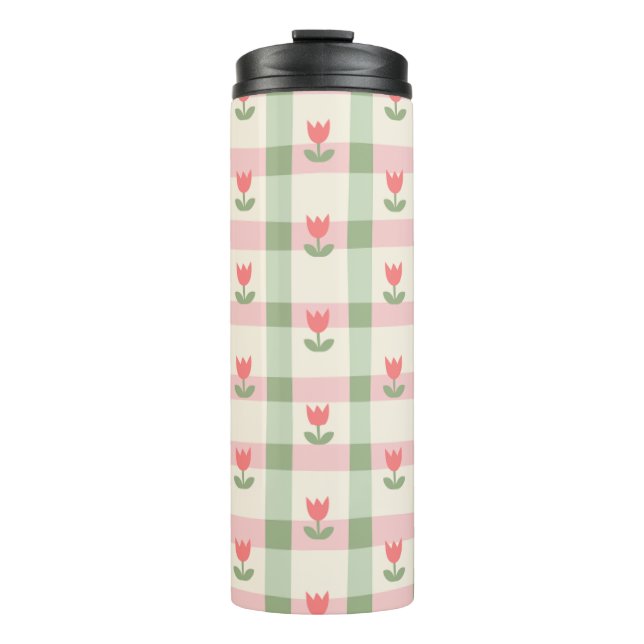 Termo Cute Tulip Checkered Pattern | Pastel Floral  (Anverso)
