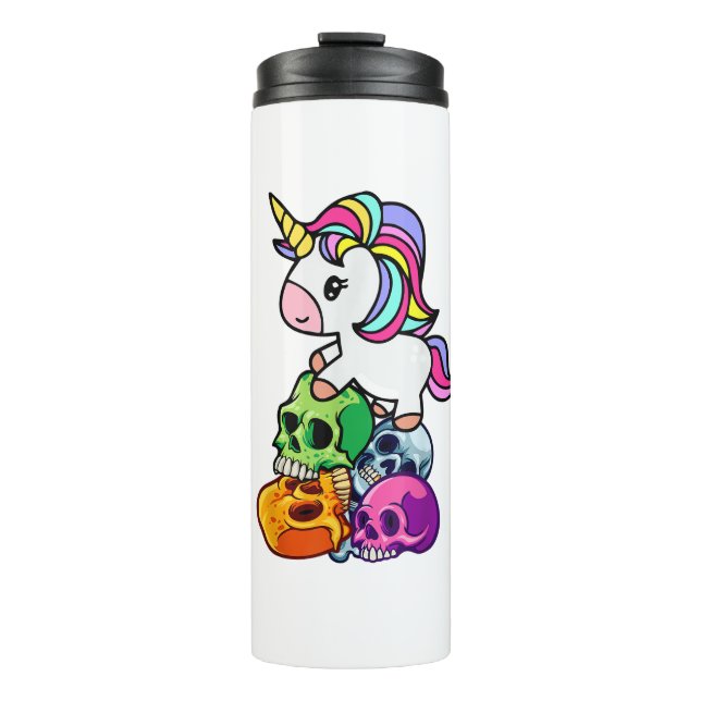 Termo Cute Unicorn & Cráneos Muertos. Funny Goth Emo Hal (Anverso)