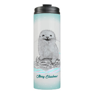 Termo Cute White Baby Sea Otter , Merry Christmas