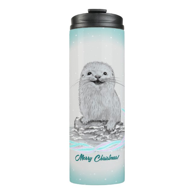 Termo Cute White Baby Sea Otter , Merry Christmas (Anverso)