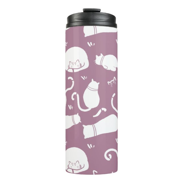 Termo Cute White Cats Pattern on Mauve Background (Anverso)