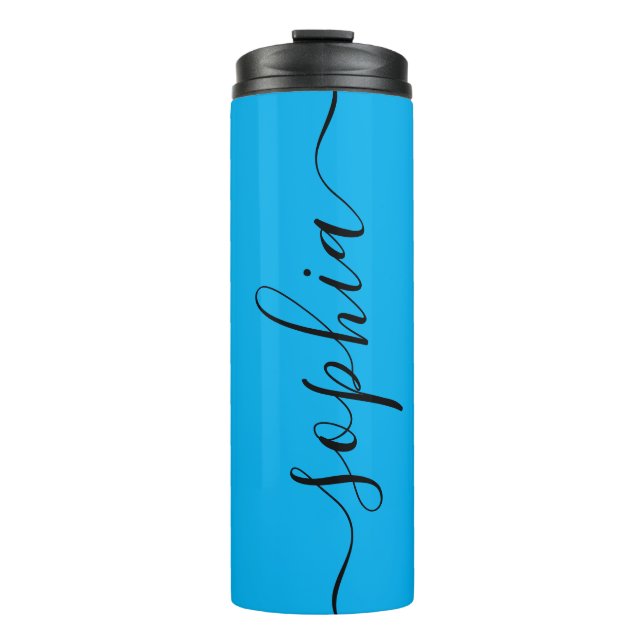 Termo Cyan Blue Black Script Custom Thermal Tumbler (Anverso)