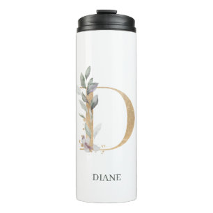 Termo D Monograma Floral Tumblador térmico personalizad