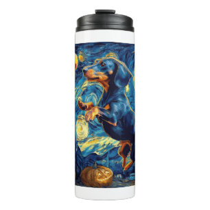 Termo Dachshund de la noche estrellada de van gogh hallo
