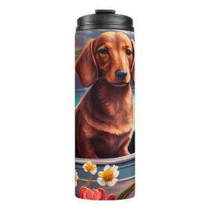 Termo Dachshund en una paleta: Una aventura escénica