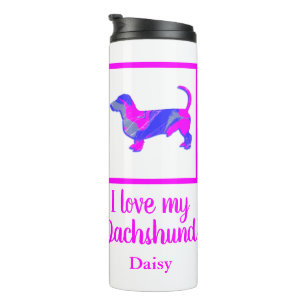 Termo Dachshund / Perro Daxie Silhouette rosa caliente y
