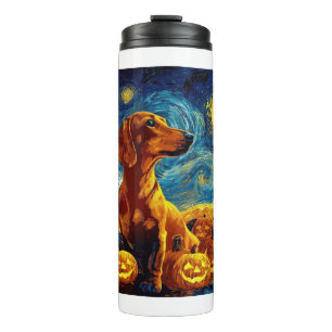 Termo Dachshund Rojo de la noche estrellada de van gogh
