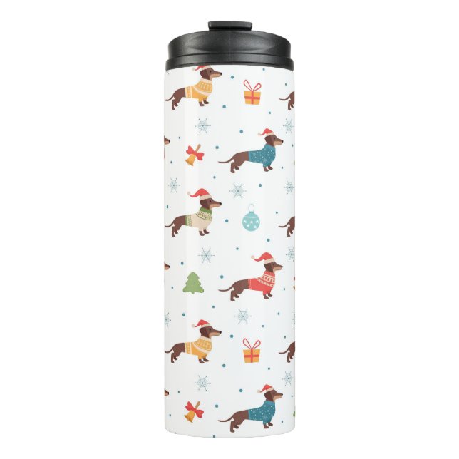 Termo Dachshunds en Navidades Patrón de sudaderas (Anverso)