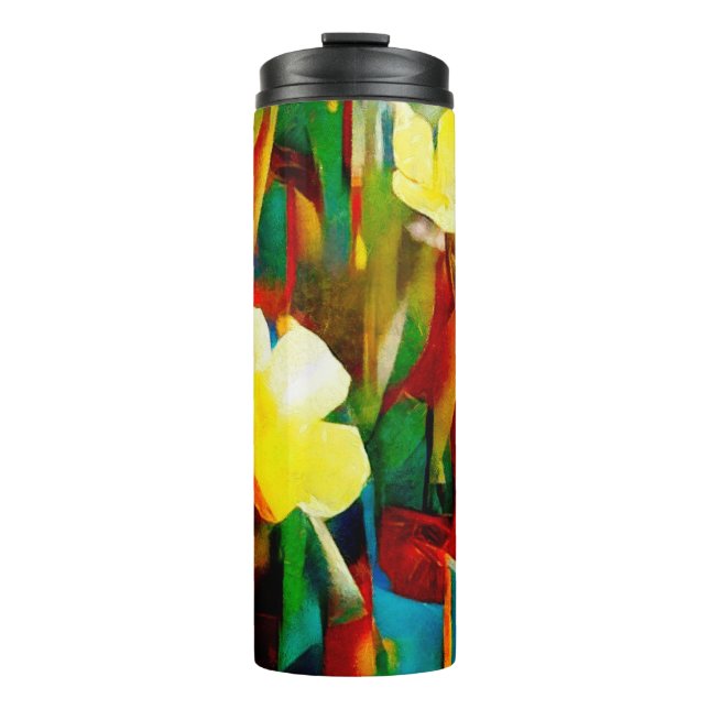 Termo Daffodils. Composición floral abstracta en un cubi (Anverso)