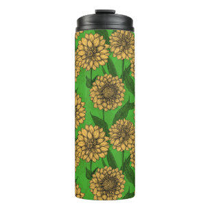 Termo Dahlias en amarillo y verde
