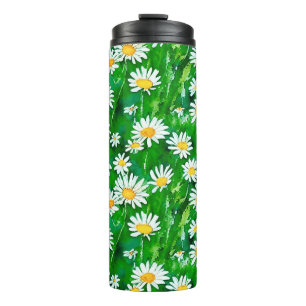 Termo Daisies acuarelas en un campo verde