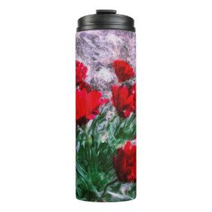 Termo Daisies Africanos Rojos Con Acuarela De Muro