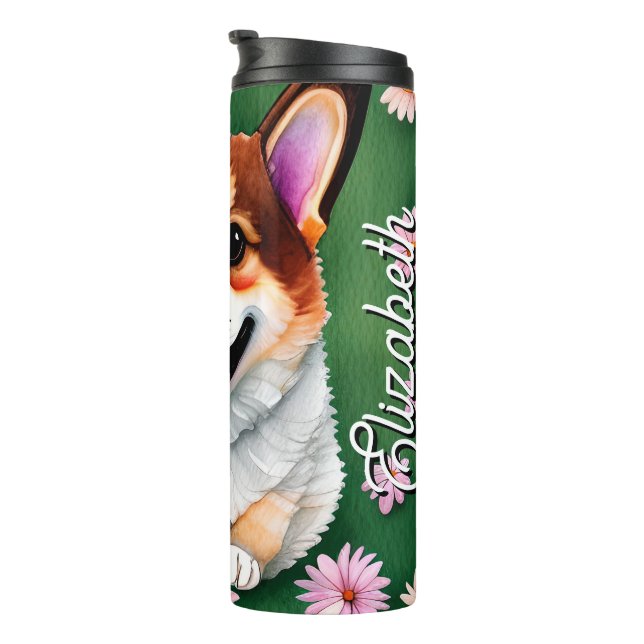 Termo Daisies de nombre personalizado y Corgi (Rotado hacia la derecha)