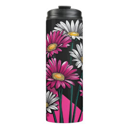Termo Daisies Pink and White Thermal Tumbler