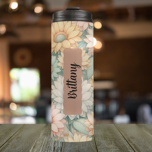 Termo Daisy 16 oz personalizado de la flor de nacimiento (Personalized 20 oz tumbler with the birth flower for the month of April)