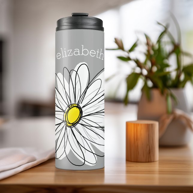 Termo Daisy de moda con gris y amarillo (Personalized Thermal Tumbler - Add Photos, Text - Customize Completely in the Advanced Design Area)