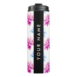 Termo Dalia Rosa y Azul, Patrón Floral, Tu Nombre