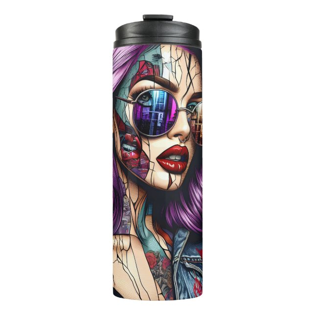 Termo Dama Abstracta Colorida y Hermosa con Cabello Púrp (Anverso)