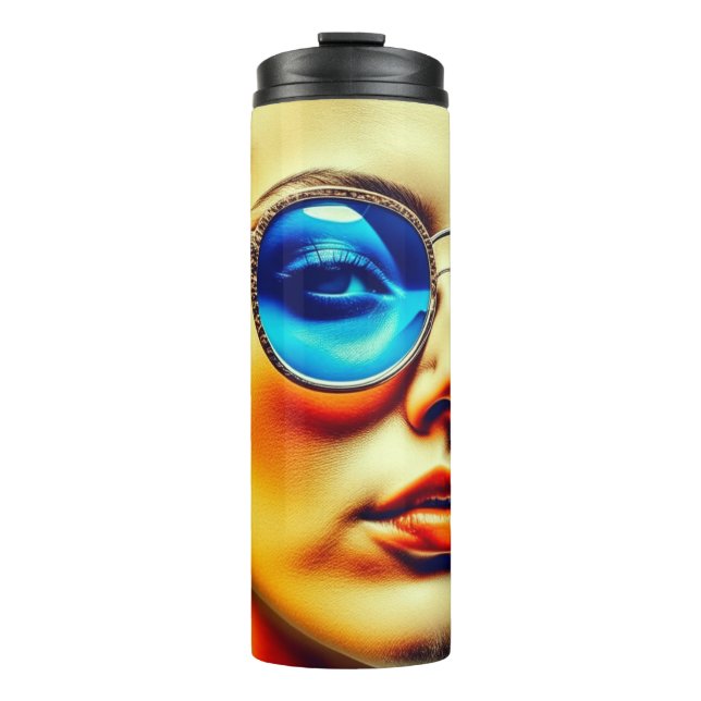 Termo Dama de bonito con gafas de sol azules con reflexi (Anverso)