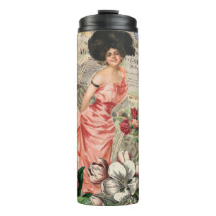 Termo Dama de café mujer victoriana rosa vestido rico