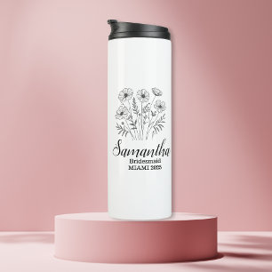 Termo Dama de honor floral con nombre personalizado