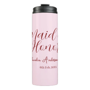 Termo Dama de honor rosa nombre fecha pastel