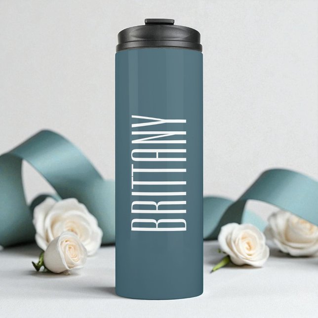Termo Dama de honor Simple Verde Nombre Personalizado Mi (Bridesmaid Simple Green Personalized Name Minimal Thermal Tumbler)