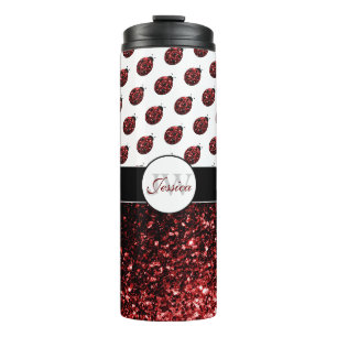 Termo Dama de mariquita de color rojo oscuro con brillo