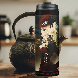 Termo Dama Elegante Relojería Roja Steampunk Victoriana