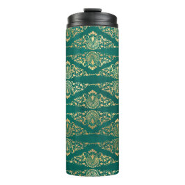 Termo Damasceno vintage grunge azul turquesa y dorado