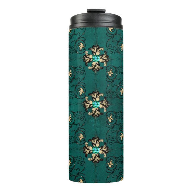 Termo Damasco con temática vintage Grunge Verde azulada  (Anverso)