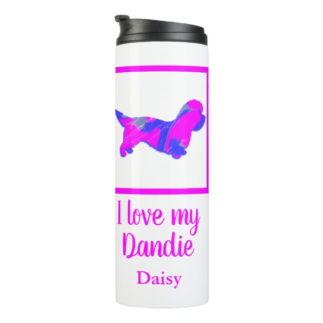 Termo Dandie Dinmont Dog Hot Pink & Blue Silhouette (Rotado hacia la derecha)